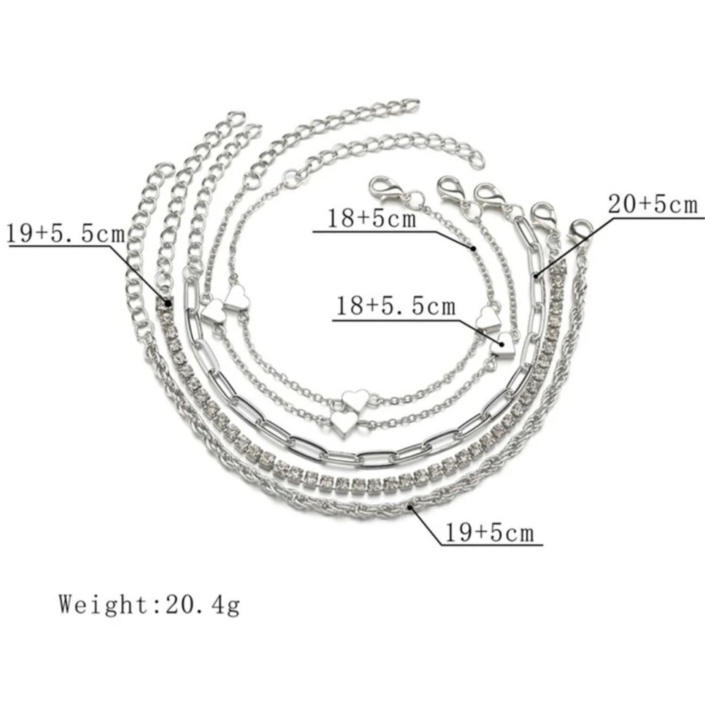 5pcs Rhinestone & Heart Decor Bracelet For Women Fashion Jewelry Gift We… - Picture 3 of 5